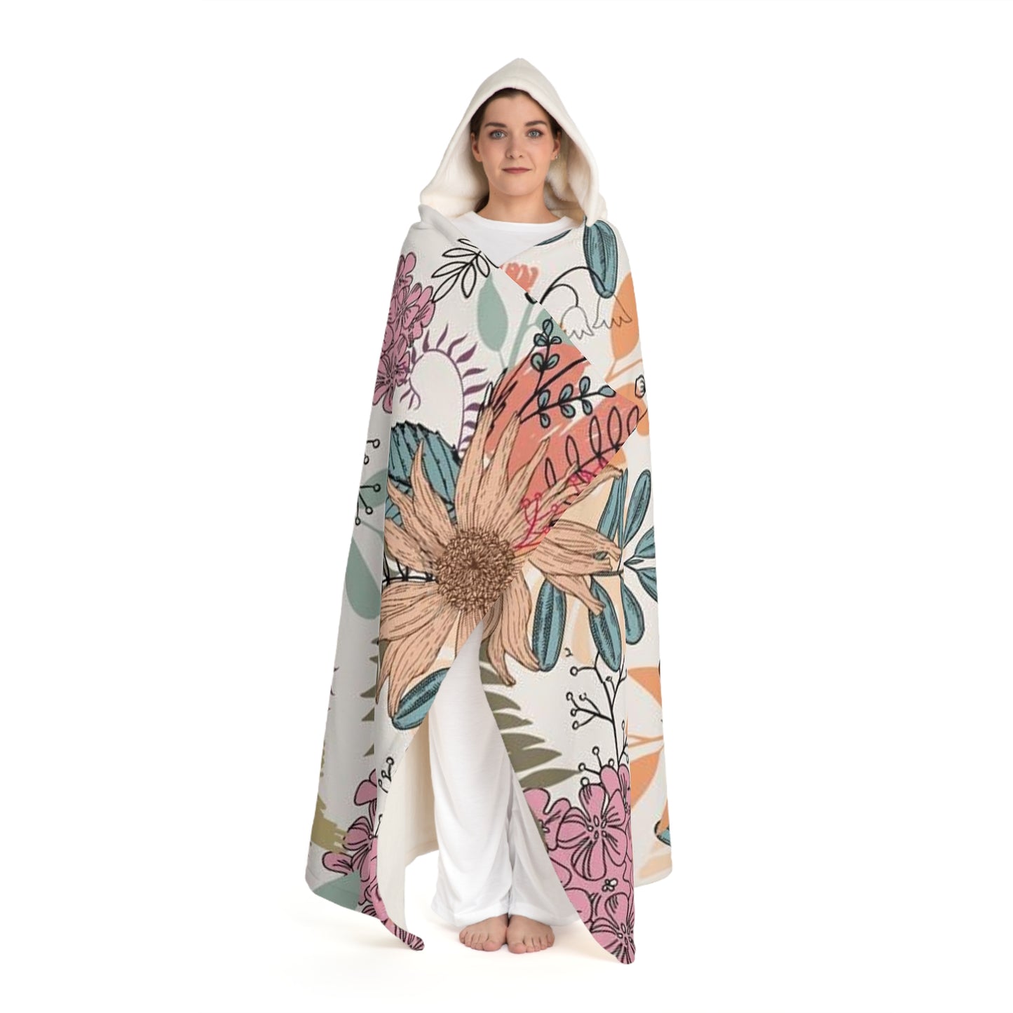 Flowerland Hooded Sherpa Fleece Blanket