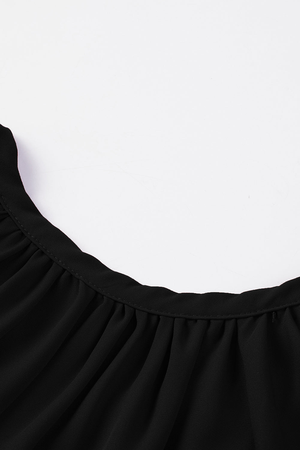 Black Split Neck Pleated Loose Top