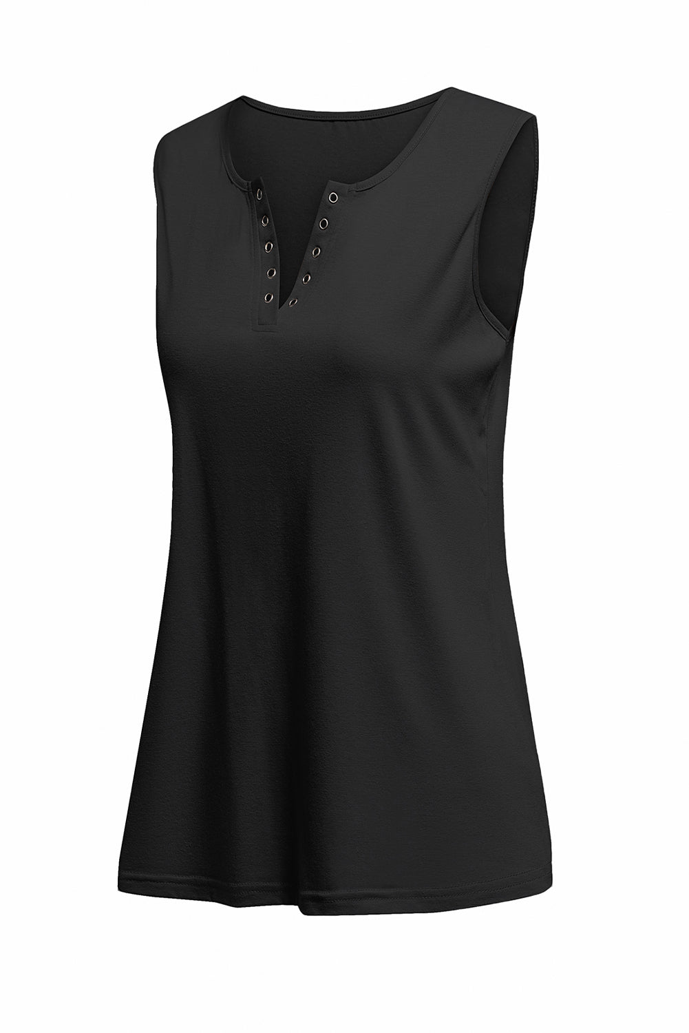 Black Solid Slim-fit V Neck Tank Top